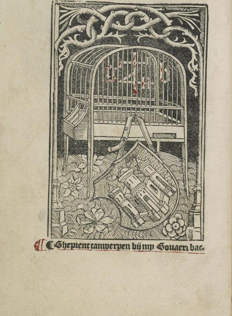 An illustration from Een genoechelike hystorie van den edelen Coninck Karel van Vranckerijck en de vanden vromen ridder Elegast, 1500, leaf 58