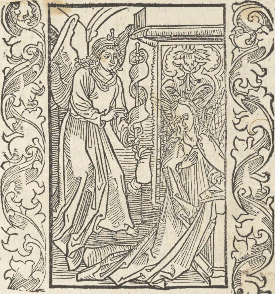 An illustration from In laude[m] gloriose Virginis Marie multoru[m]q[ue] Sanctoru[m] varij generis carmina Sebastiani Brant, 1494, leaf 20