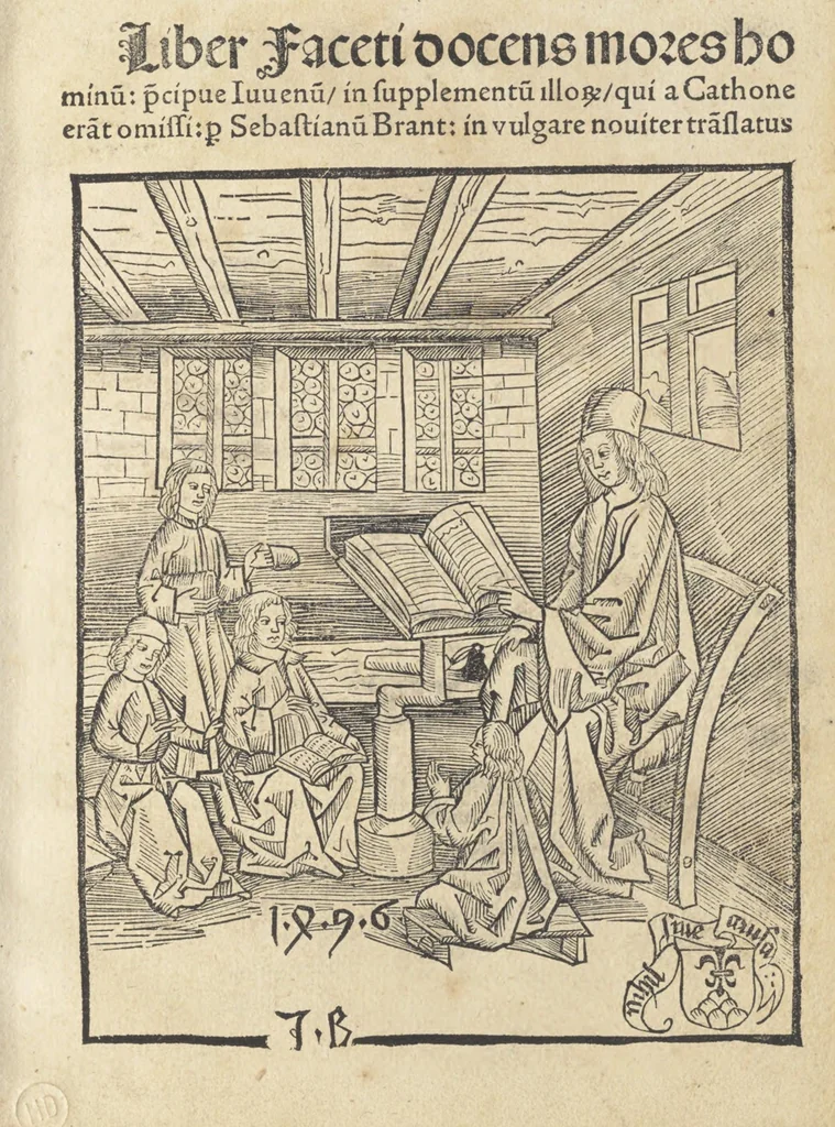 An illustration from Liber Faceti docens mores hominu[m] p[rae]cipue iuuenu[m], in supplementu[m] illo[rum] qui a Cathone era[n]t omissi,, 1496, leaf 8