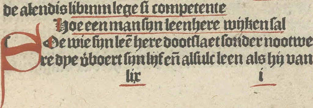 An illustration from Den spiegel van Sassen va[n] allen keyserlijken rechten, 1504, leaf 100