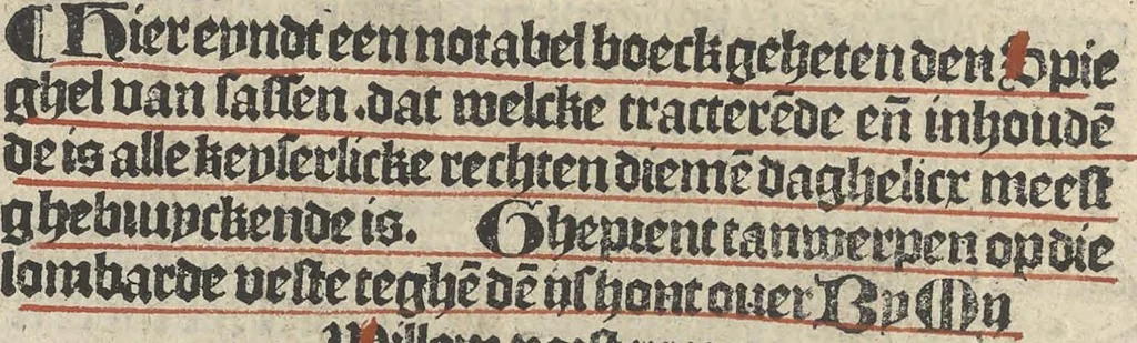 An illustration from Den spiegel van Sassen va[n] allen keyserlijken rechten, 1504, leaf 105