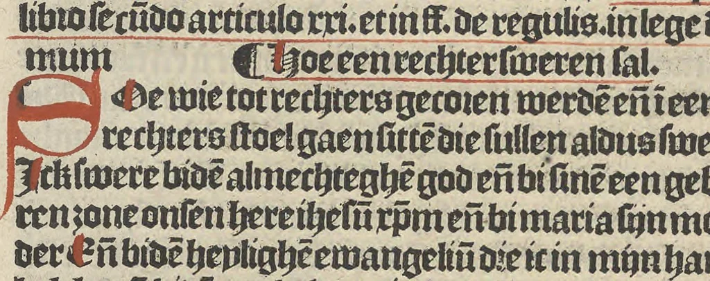 An illustration from Den spiegel van Sassen va[n] allen keyserlijken rechten, 1504, leaf 43