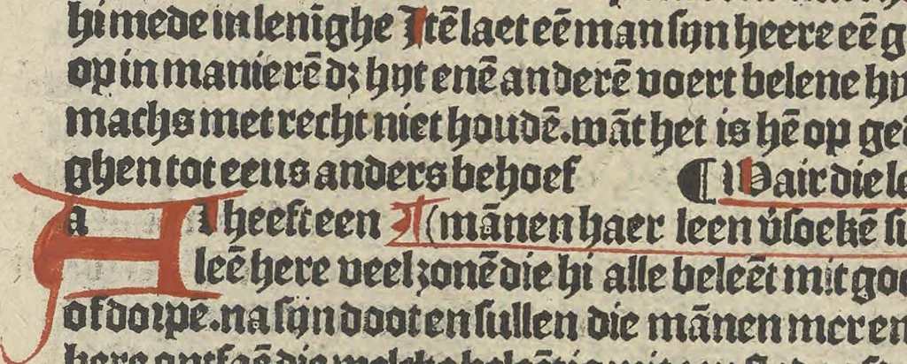 An illustration from Den spiegel van Sassen va[n] allen keyserlijken rechten, 1504, leaf 99