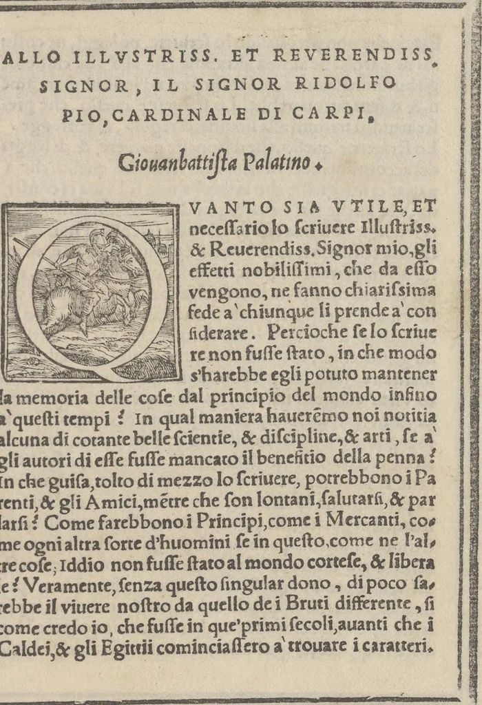 An illustration from Libro di M. Giouanbattista Palatino, cittadino romano, nelqual s'insegna à scriuere ogni sorte lettera, antica, et moderna, di qualunque natione, con le sue regole, et misure, et essempi : et con vn breue, et vtil discorso de le cifre, 1545, leaf 10