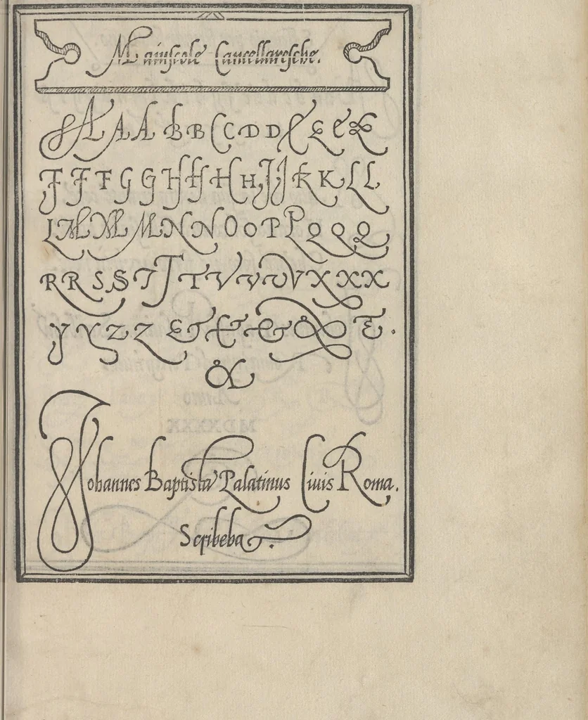 An illustration from Libro di M. Giouanbattista Palatino, cittadino romano, nelqual s'insegna à scriuere ogni sorte lettera, antica, et moderna, di qualunque natione, con le sue regole, et misure, et essempi : et con vn breue, et vtil discorso de le cifre, 1545, leaf 36