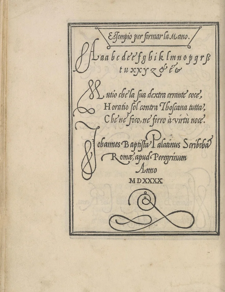 An illustration from Libro di M. Giouanbattista Palatino, cittadino romano, nelqual s'insegna à scriuere ogni sorte lettera, antica, et moderna, di qualunque natione, con le sue regole, et misure, et essempi : et con vn breue, et vtil discorso de le cifre, 1545, leaf 37