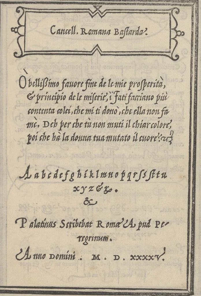 An illustration from Libro di M. Giouanbattista Palatino, cittadino romano, nelqual s'insegna à scriuere ogni sorte lettera, antica, et moderna, di qualunque natione, con le sue regole, et misure, et essempi : et con vn breue, et vtil discorso de le cifre, 1545, leaf 40