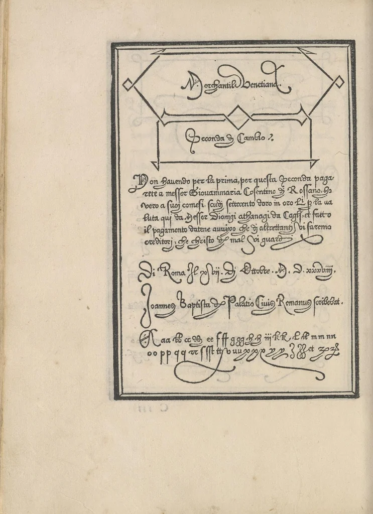 An illustration from Libro di M. Giouanbattista Palatino, cittadino romano, nelqual s'insegna à scriuere ogni sorte lettera, antica, et moderna, di qualunque natione, con le sue regole, et misure, et essempi : et con vn breue, et vtil discorso de le cifre, 1545, leaf 43