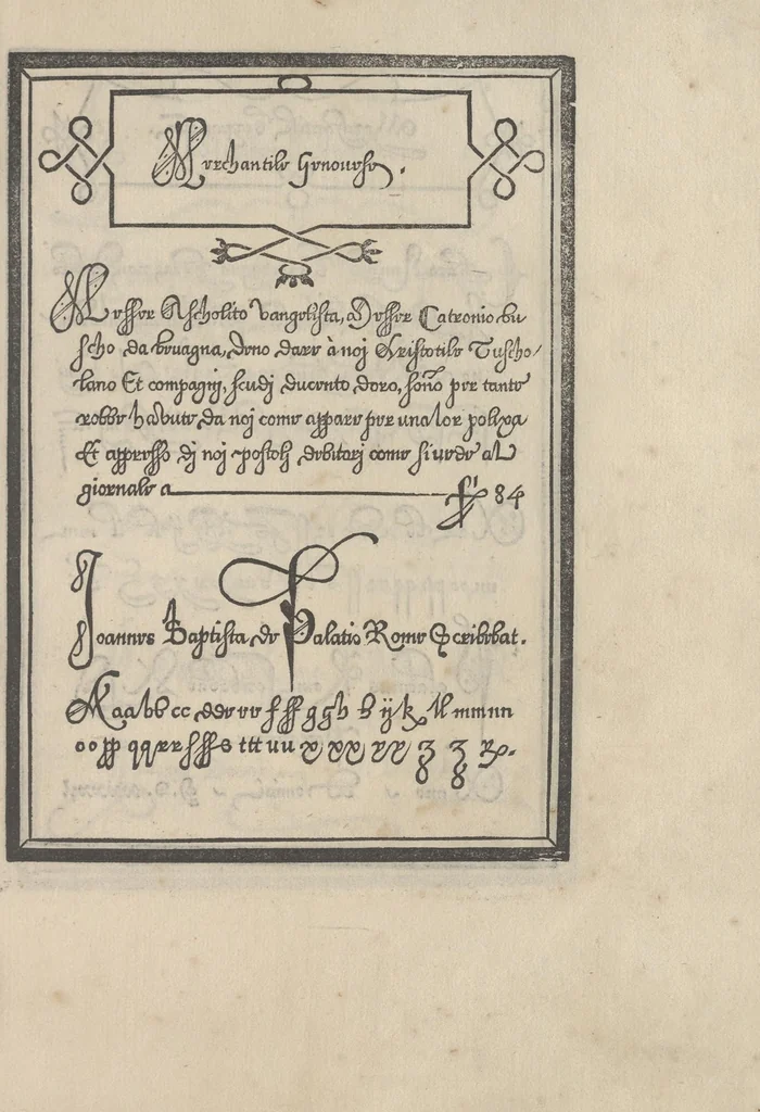 An illustration from Libro di M. Giouanbattista Palatino, cittadino romano, nelqual s'insegna à scriuere ogni sorte lettera, antica, et moderna, di qualunque natione, con le sue regole, et misure, et essempi : et con vn breue, et vtil discorso de le cifre, 1545, leaf 46