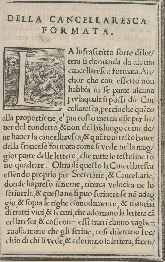 An illustration from Libro di M. Giouanbattista Palatino, cittadino romano, nelqual s'insegna à scriuere ogni sorte lettera, antica, et moderna, di qualunque natione, con le sue regole, et misure, et essempi : et con vn breue, et vtil discorso de le cifre, 1545, leaf 52