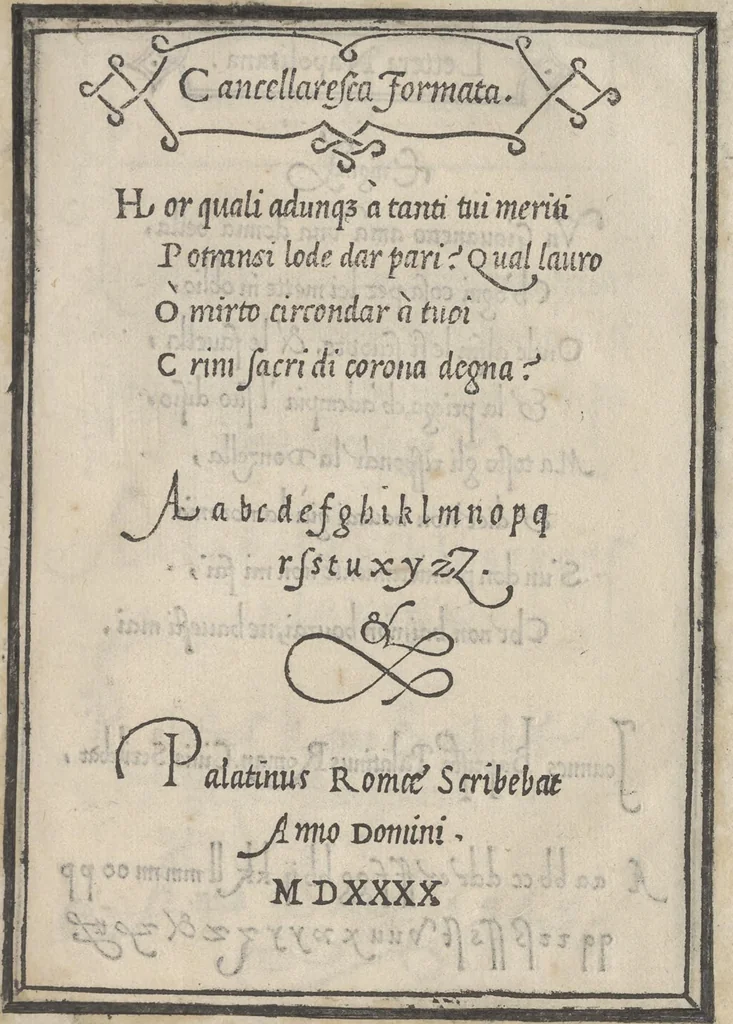 An illustration from Libro di M. Giouanbattista Palatino, cittadino romano, nelqual s'insegna à scriuere ogni sorte lettera, antica, et moderna, di qualunque natione, con le sue regole, et misure, et essempi : et con vn breue, et vtil discorso de le cifre, 1545, leaf 54