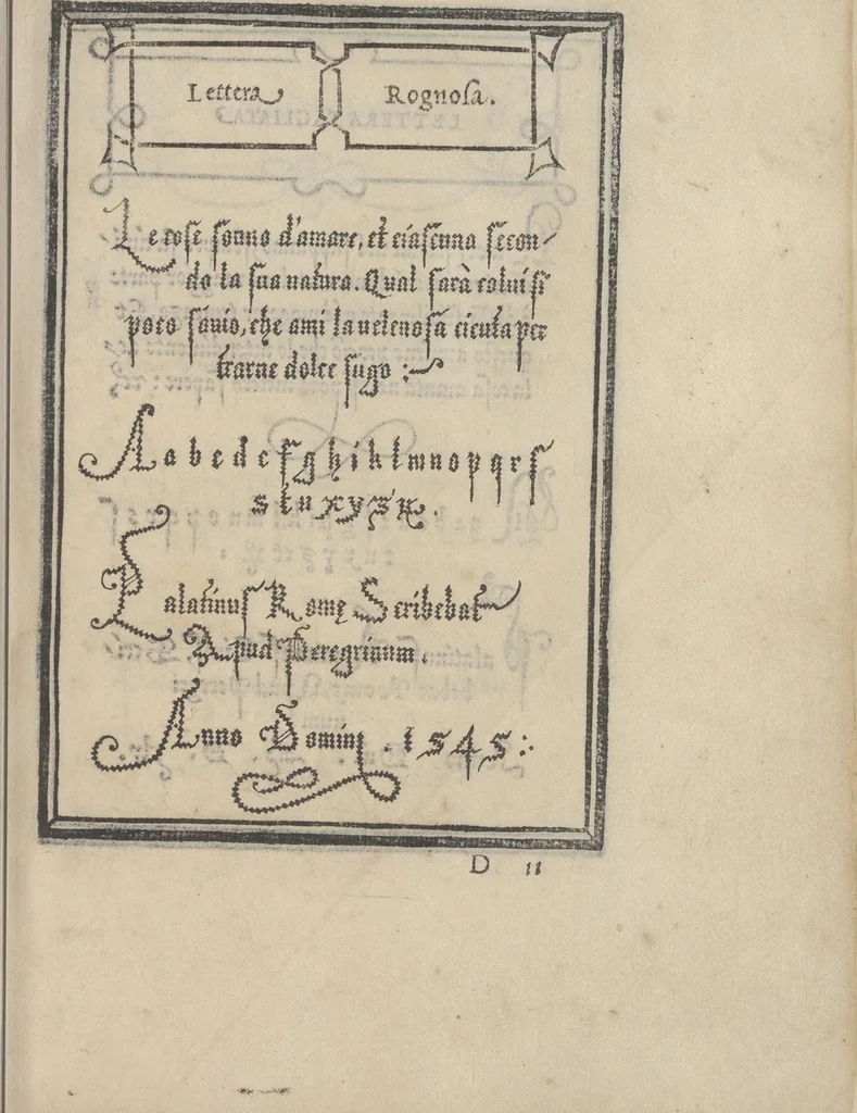 An illustration from Libro di M. Giouanbattista Palatino, cittadino romano, nelqual s'insegna à scriuere ogni sorte lettera, antica, et moderna, di qualunque natione, con le sue regole, et misure, et essempi : et con vn breue, et vtil discorso de le cifre, 1545, leaf 56