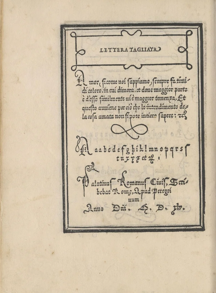 An illustration from Libro di M. Giouanbattista Palatino, cittadino romano, nelqual s'insegna à scriuere ogni sorte lettera, antica, et moderna, di qualunque natione, con le sue regole, et misure, et essempi : et con vn breue, et vtil discorso de le cifre, 1545, leaf 57
