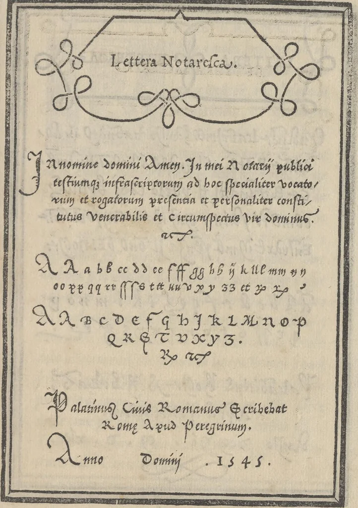 An illustration from Libro di M. Giouanbattista Palatino, cittadino romano, nelqual s'insegna à scriuere ogni sorte lettera, antica, et moderna, di qualunque natione, con le sue regole, et misure, et essempi : et con vn breue, et vtil discorso de le cifre, 1545, leaf 58