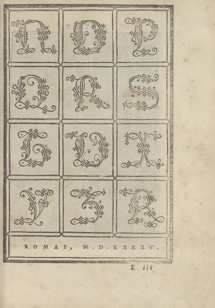 An illustration from Libro di M. Giouanbattista Palatino, cittadino romano, nelqual s'insegna à scriuere ogni sorte lettera, antica, et moderna, di qualunque natione, con le sue regole, et misure, et essempi : et con vn breue, et vtil discorso de le cifre, 1545, leaf 74