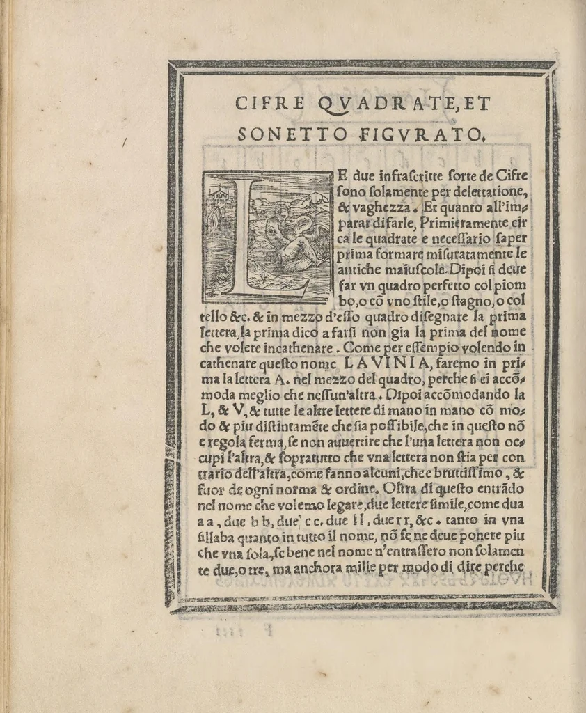 An illustration from Libro di M. Giouanbattista Palatino, cittadino romano, nelqual s'insegna à scriuere ogni sorte lettera, antica, et moderna, di qualunque natione, con le sue regole, et misure, et essempi : et con vn breue, et vtil discorso de le cifre, 1545, leaf 93