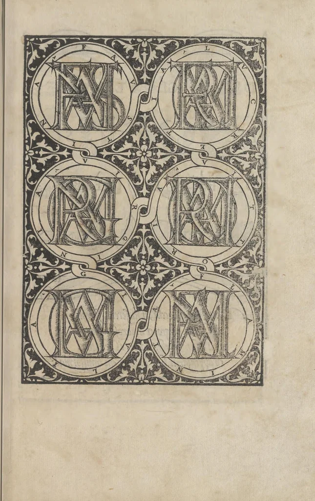 An illustration from Libro di M. Giouanbattista Palatino, cittadino romano, nelqual s'insegna à scriuere ogni sorte lettera, antica, et moderna, di qualunque natione, con le sue regole, et misure, et essempi : et con vn breue, et vtil discorso de le cifre, 1545, leaf 96