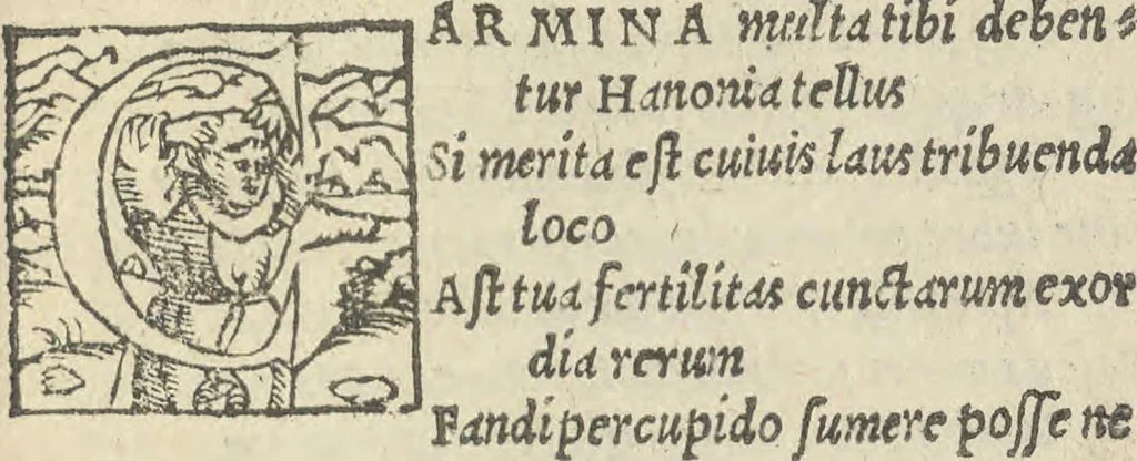 An illustration from Nic[olai] B[rontii] Car[men] ad Opt[imum] Max[imum] Fort[issimum] Invic[tissimum] et Pien[tissimum] Princ[ipem] D[omin]i Car[olum] Quin[tum] Imp[eratorum] Caes[aerem] S[emper] A[ugustem], 1541, leaf 38