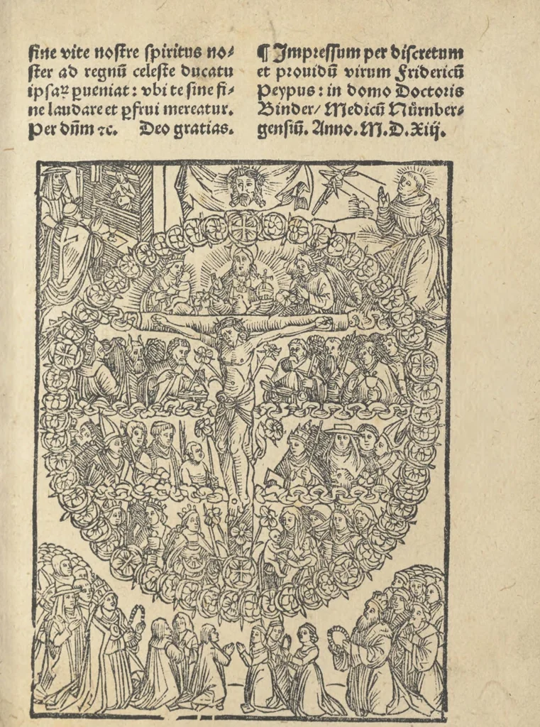 An illustration from Sancte Vrsule Fraternitas inge[n]s p[er]utilis et Christifidelib[us] multum necessaria, 1513, leaf 18
