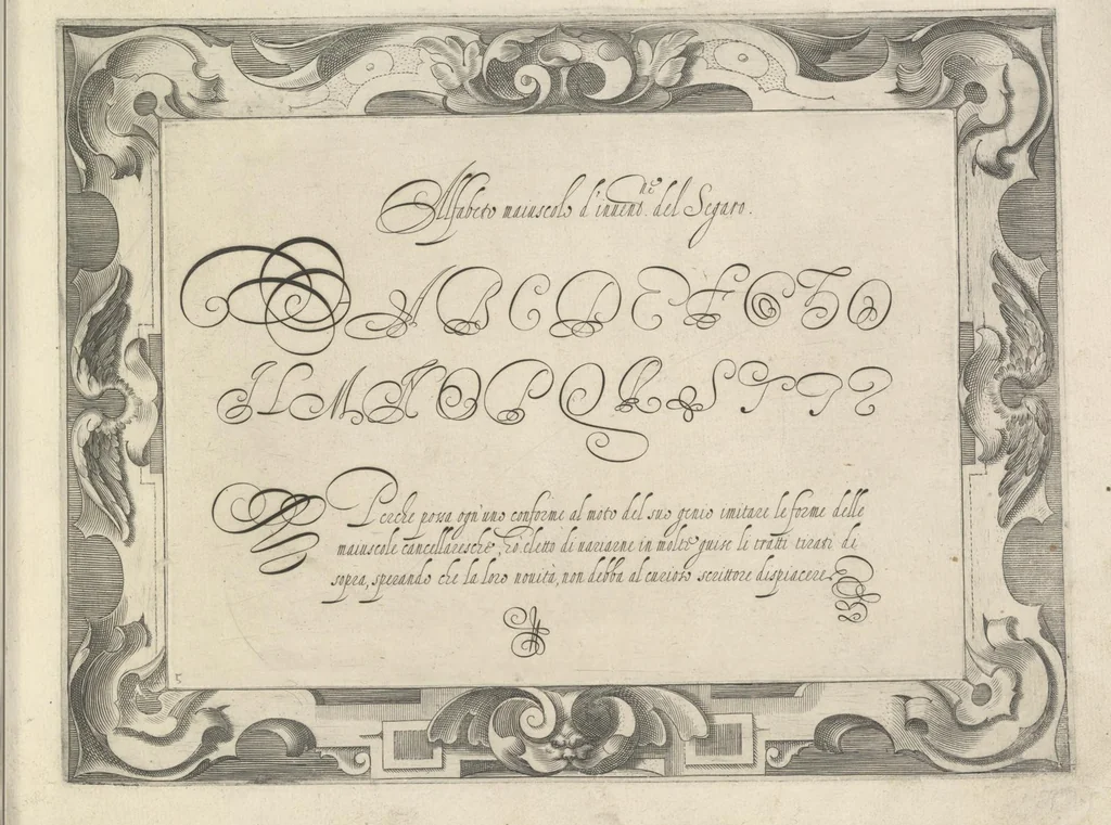 An illustration from Dell' idea dello scriuere. Intagliata per Epifanio dal Fiano l'anno 1607, 1624, leaf 14