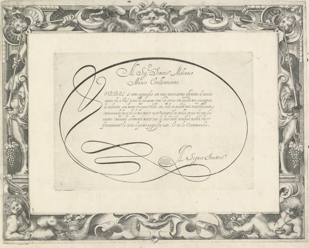 An illustration from Dell' idea dello scriuere. Intagliata per Epifanio dal Fiano l'anno 1607, 1624, leaf 20