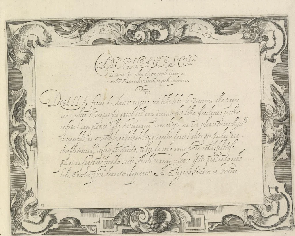 An illustration from Dell' idea dello scriuere. Intagliata per Epifanio dal Fiano l'anno 1607, 1624, leaf 42
