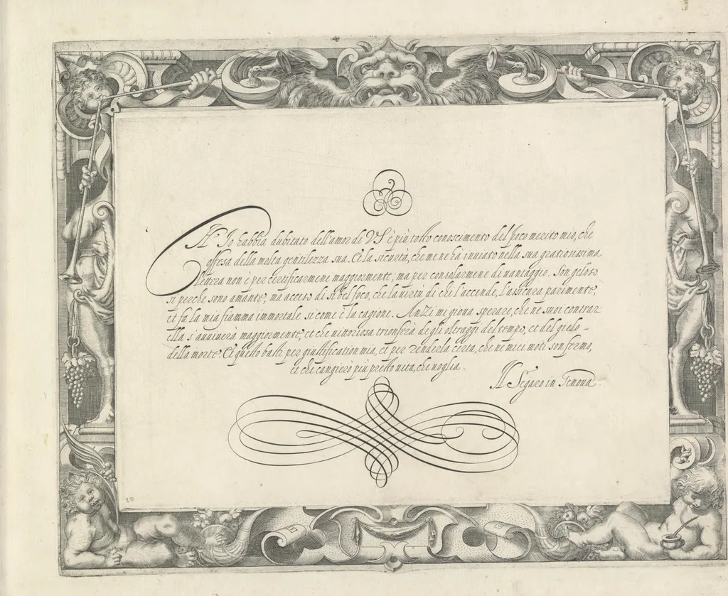 An illustration from Dell' idea dello scriuere. Intagliata per Epifanio dal Fiano l'anno 1607, 1624, leaf 44