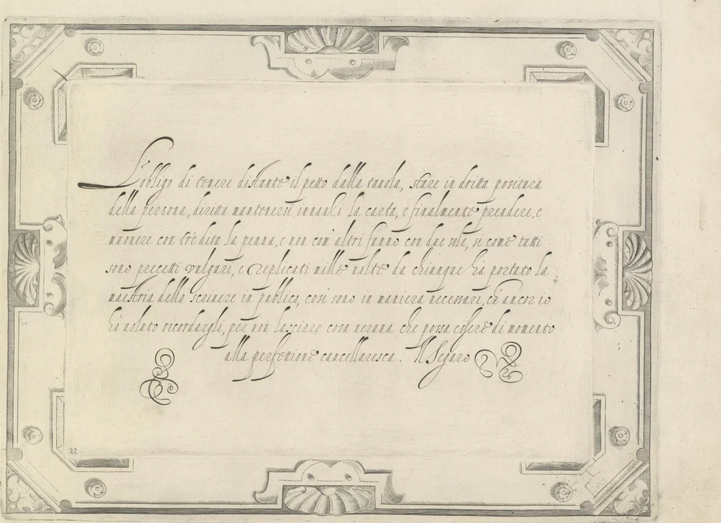 An illustration from Dell' idea dello scriuere. Intagliata per Epifanio dal Fiano l'anno 1607, 1624, leaf 48