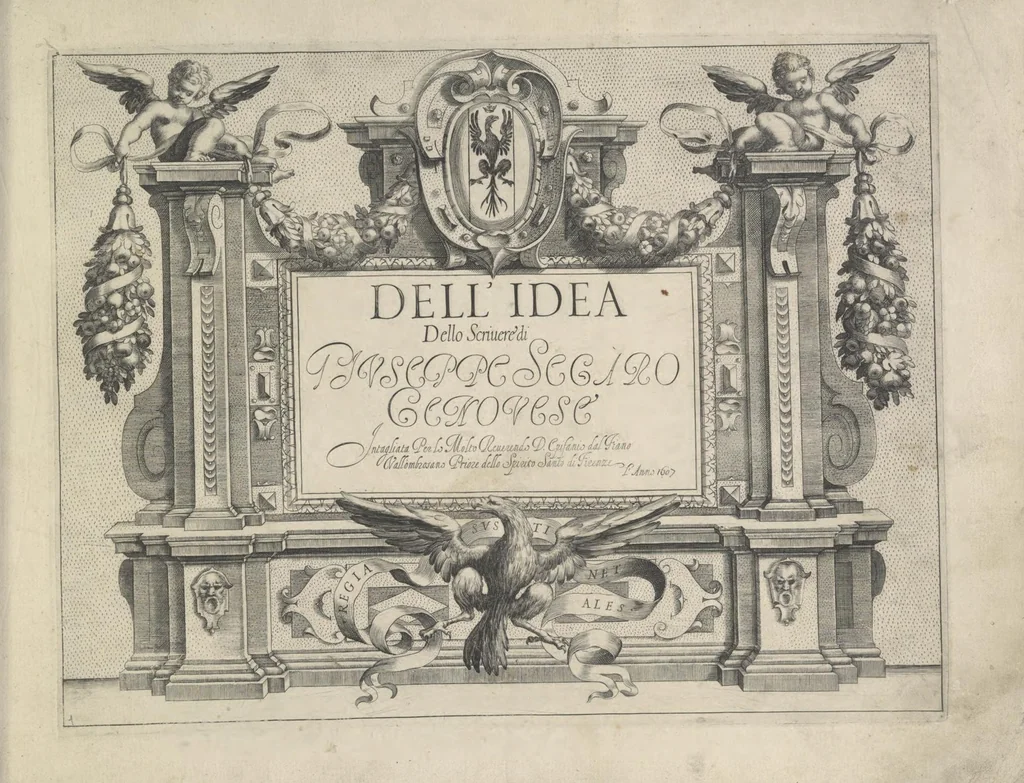 An illustration from Dell' idea dello scriuere. Intagliata per Epifanio dal Fiano l'anno 1607, 1624, leaf 6