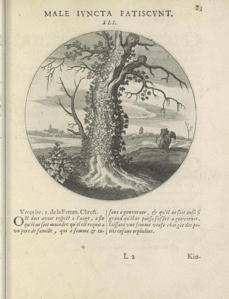 An illustration from Maechden-pflicht ofte ampt der ionck-vrovvven in eerbaer liefde aen-ghewesen door sinne-beelden. Officivm puellarum in castis amoribus emblemate expressum, 1618, leaf 102