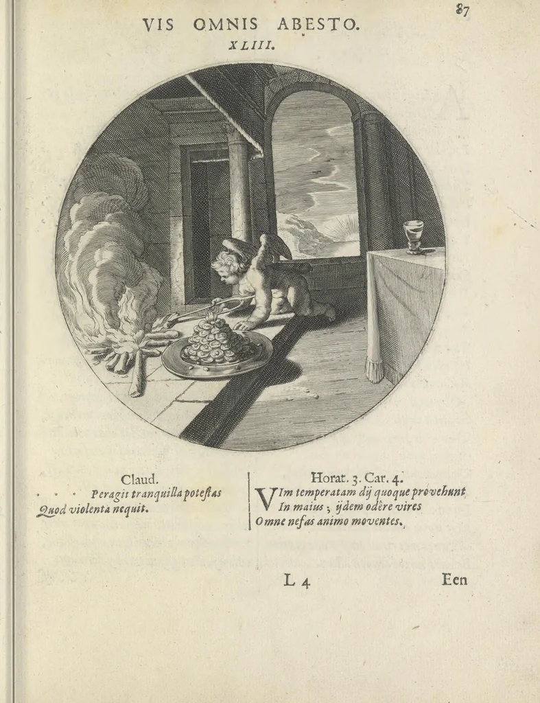 An illustration from Maechden-pflicht ofte ampt der ionck-vrovvven in eerbaer liefde aen-ghewesen door sinne-beelden. Officivm puellarum in castis amoribus emblemate expressum, 1618, leaf 106