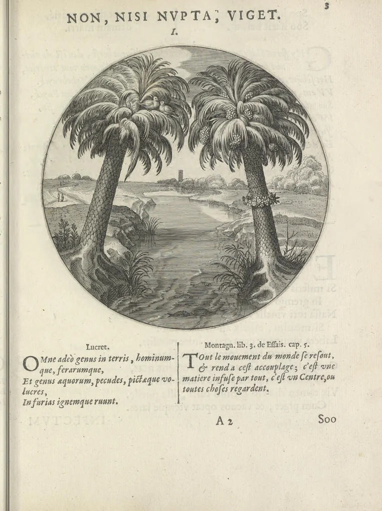An illustration from Maechden-pflicht ofte ampt der ionck-vrovvven in eerbaer liefde aen-ghewesen door sinne-beelden. Officivm puellarum in castis amoribus emblemate expressum, 1618, leaf 22