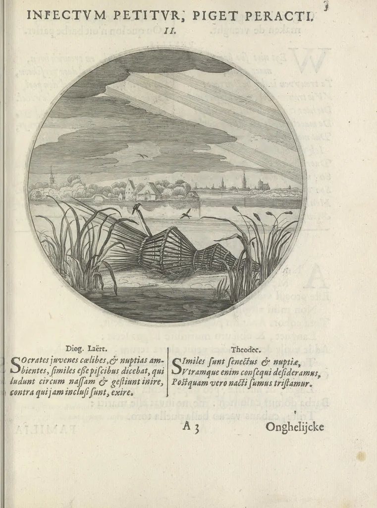 An illustration from Maechden-pflicht ofte ampt der ionck-vrovvven in eerbaer liefde aen-ghewesen door sinne-beelden. Officivm puellarum in castis amoribus emblemate expressum, 1618, leaf 24
