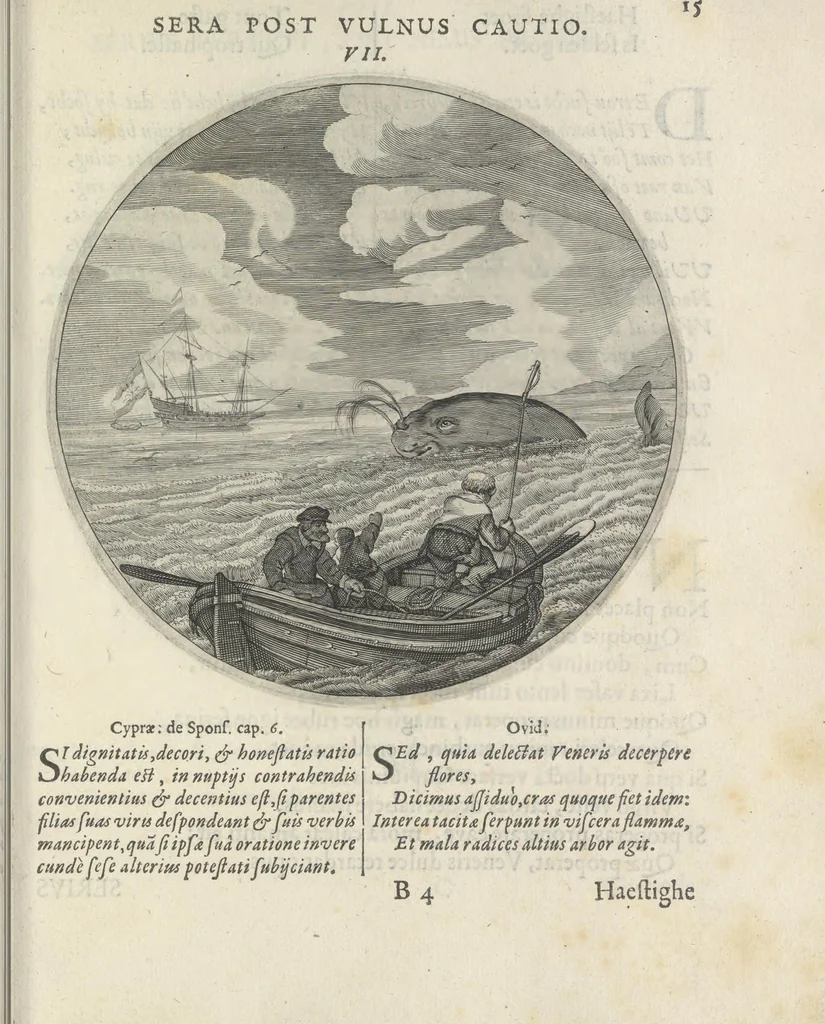 An illustration from Maechden-pflicht ofte ampt der ionck-vrovvven in eerbaer liefde aen-ghewesen door sinne-beelden. Officivm puellarum in castis amoribus emblemate expressum, 1618, leaf 34