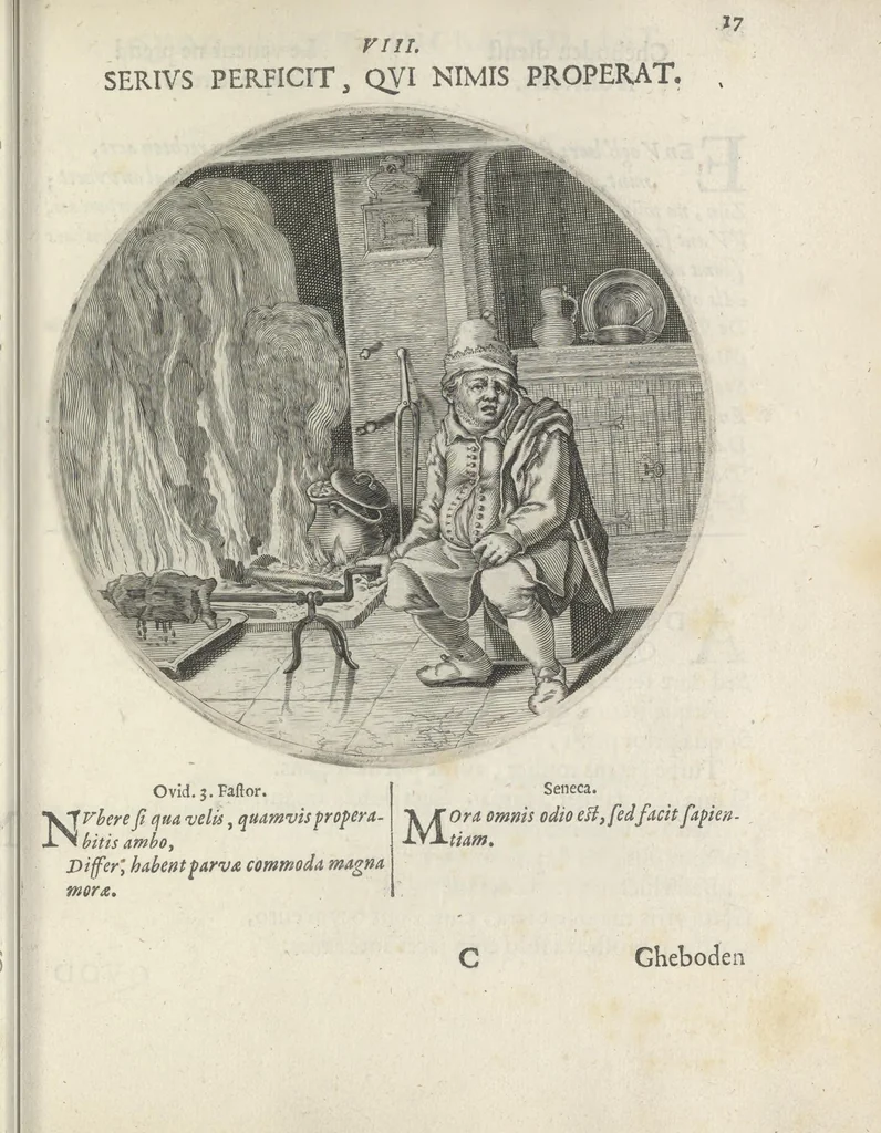 An illustration from Maechden-pflicht ofte ampt der ionck-vrovvven in eerbaer liefde aen-ghewesen door sinne-beelden. Officivm puellarum in castis amoribus emblemate expressum, 1618, leaf 36
