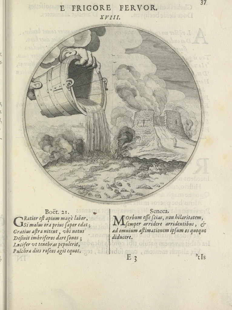An illustration from Maechden-pflicht ofte ampt der ionck-vrovvven in eerbaer liefde aen-ghewesen door sinne-beelden. Officivm puellarum in castis amoribus emblemate expressum, 1618, leaf 56