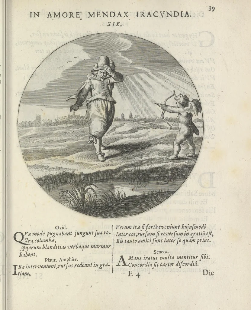 An illustration from Maechden-pflicht ofte ampt der ionck-vrovvven in eerbaer liefde aen-ghewesen door sinne-beelden. Officivm puellarum in castis amoribus emblemate expressum, 1618, leaf 58