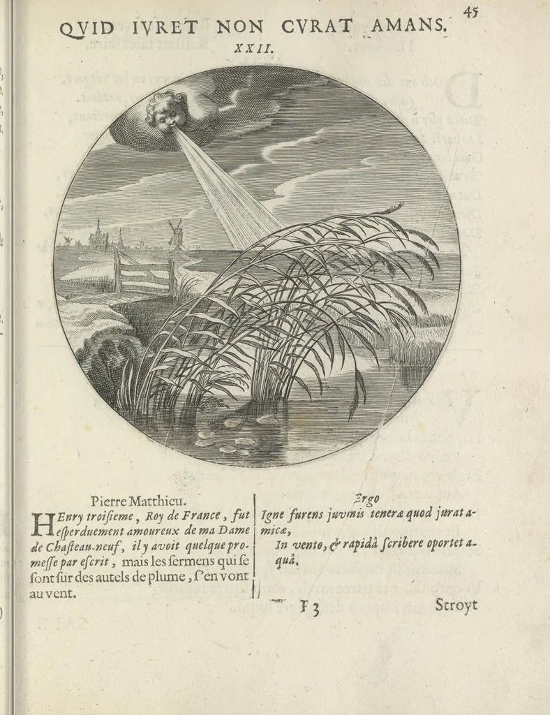 An illustration from Maechden-pflicht ofte ampt der ionck-vrovvven in eerbaer liefde aen-ghewesen door sinne-beelden. Officivm puellarum in castis amoribus emblemate expressum, 1618, leaf 64