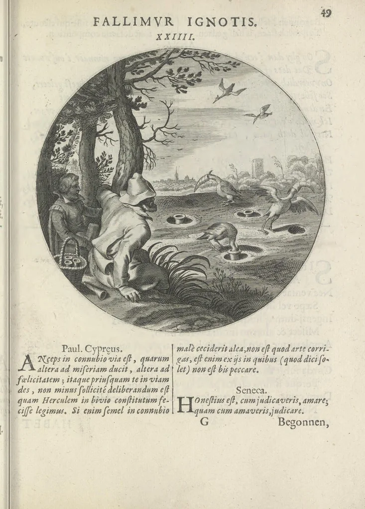 An illustration from Maechden-pflicht ofte ampt der ionck-vrovvven in eerbaer liefde aen-ghewesen door sinne-beelden. Officivm puellarum in castis amoribus emblemate expressum, 1618, leaf 68