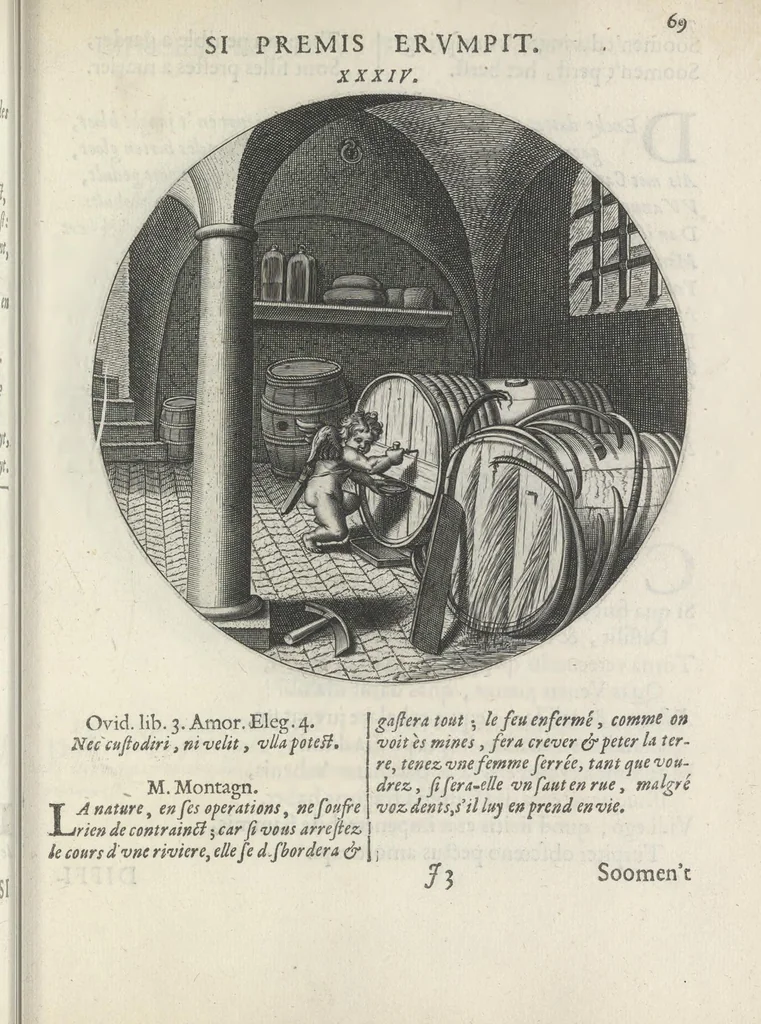 An illustration from Maechden-pflicht ofte ampt der ionck-vrovvven in eerbaer liefde aen-ghewesen door sinne-beelden. Officivm puellarum in castis amoribus emblemate expressum, 1618, leaf 88