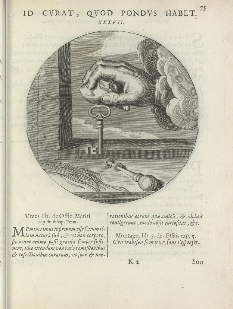 An illustration from Maechden-pflicht ofte ampt der ionck-vrovvven in eerbaer liefde aen-ghewesen door sinne-beelden. Officivm puellarum in castis amoribus emblemate expressum, 1618, leaf 94