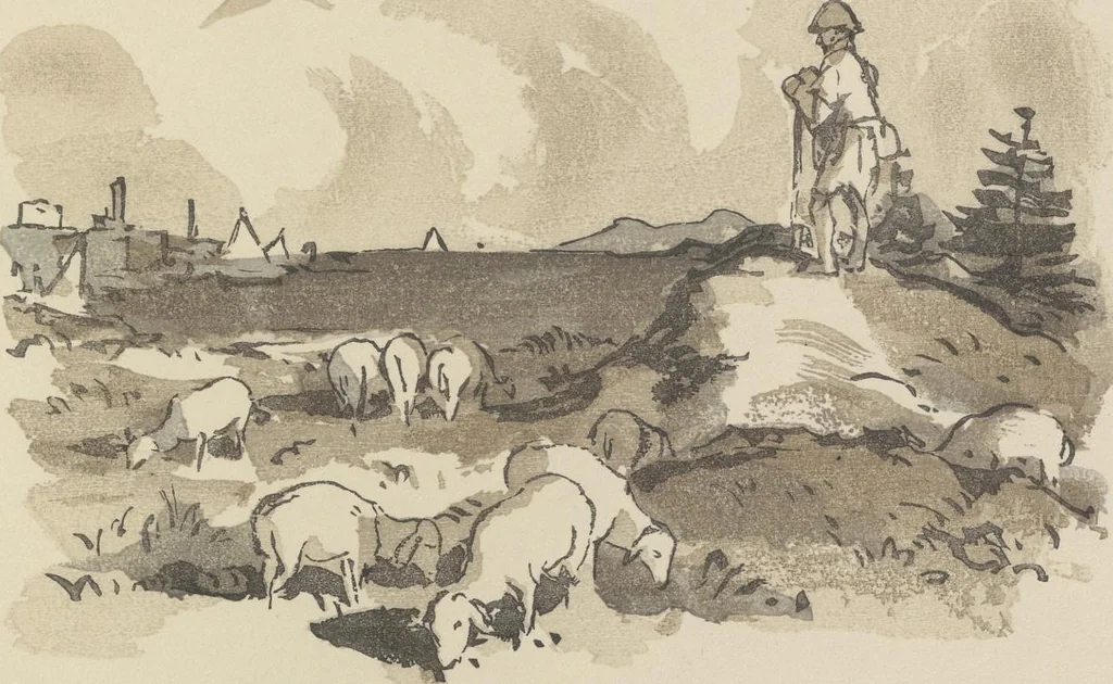An illustration from Quelques fables, 1927, leaf 66