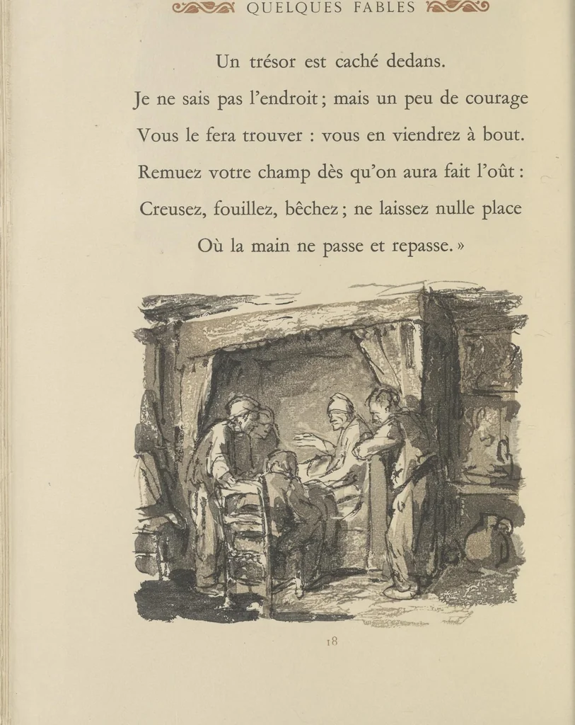 An illustration from Quelques fables, 1927, leaf 83