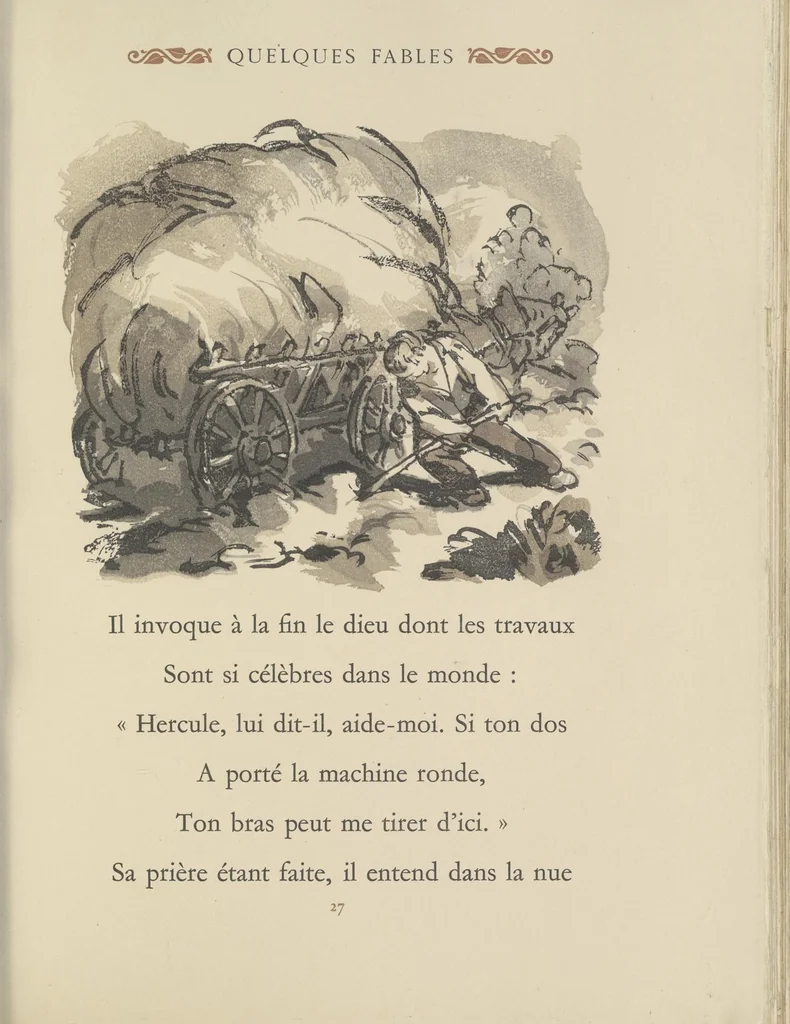 An illustration from Quelques fables, 1927, leaf 92