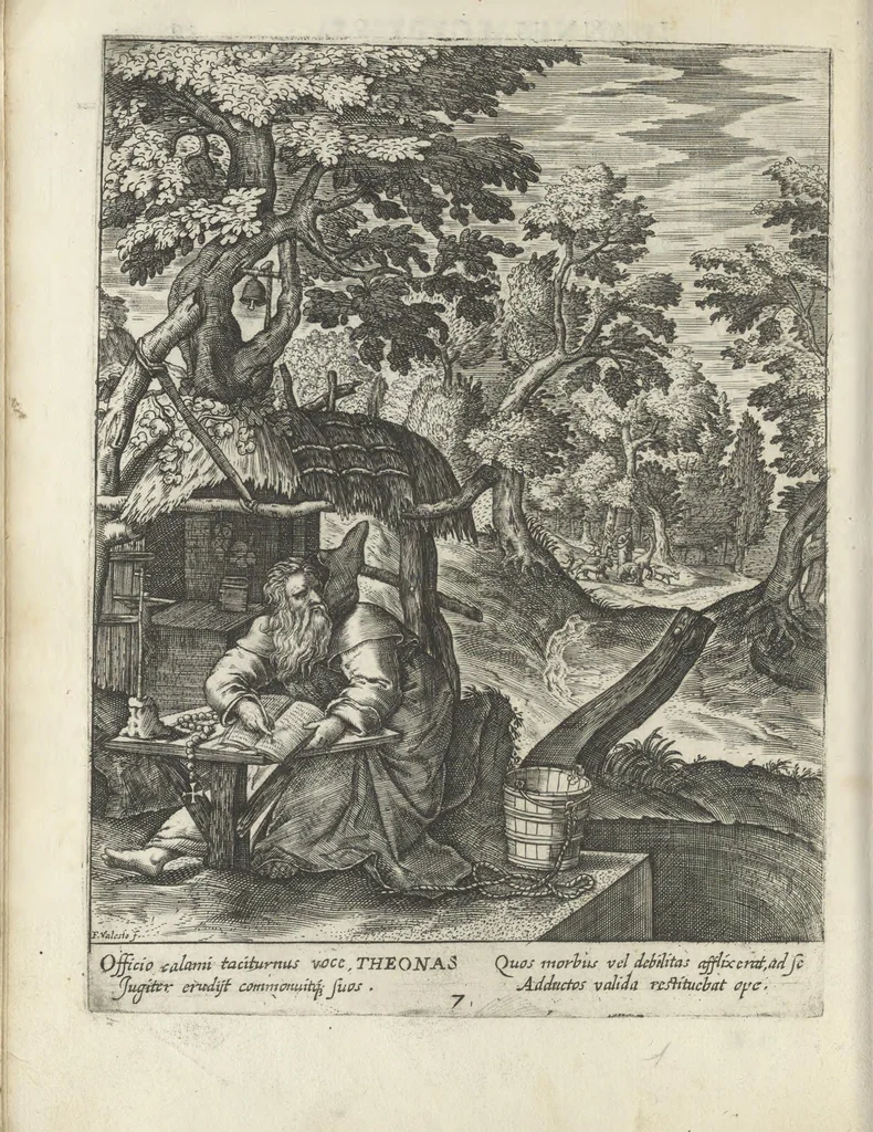 An illustration from Illvstrivm anachoretarvm elogia, siue Religiosi viri mvsaevm, 1625, leaf 61