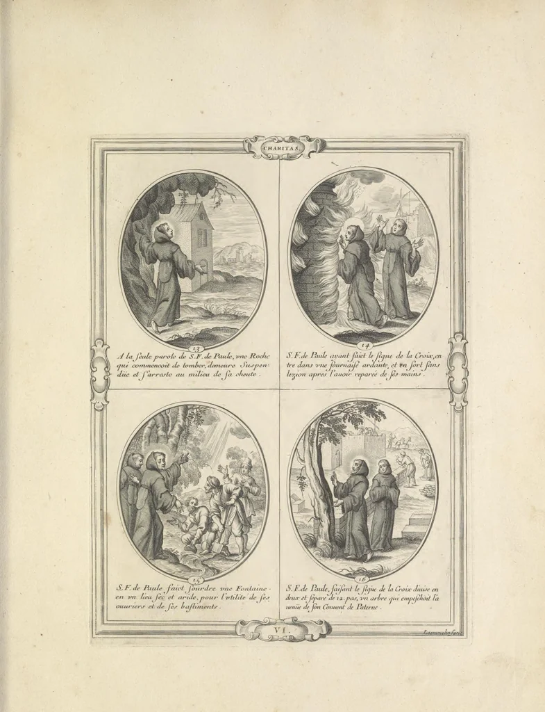 An illustration from Les figvres e l'abregé de la vie, de la mort, et des miracles de S. Francois de Pavle, instituteur et fondateur de l'Ordre des Minimes : Recevillies de la bvlle de Leon X. & des Enquestes faites pour proceder a sa canonisation, 1659, leaf 44