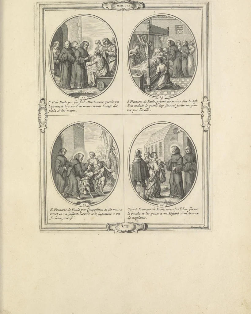 An illustration from Les figvres e l'abregé de la vie, de la mort, et des miracles de S. Francois de Pavle, instituteur et fondateur de l'Ordre des Minimes : Recevillies de la bvlle de Leon X. & des Enquestes faites pour proceder a sa canonisation, 1659, leaf 48