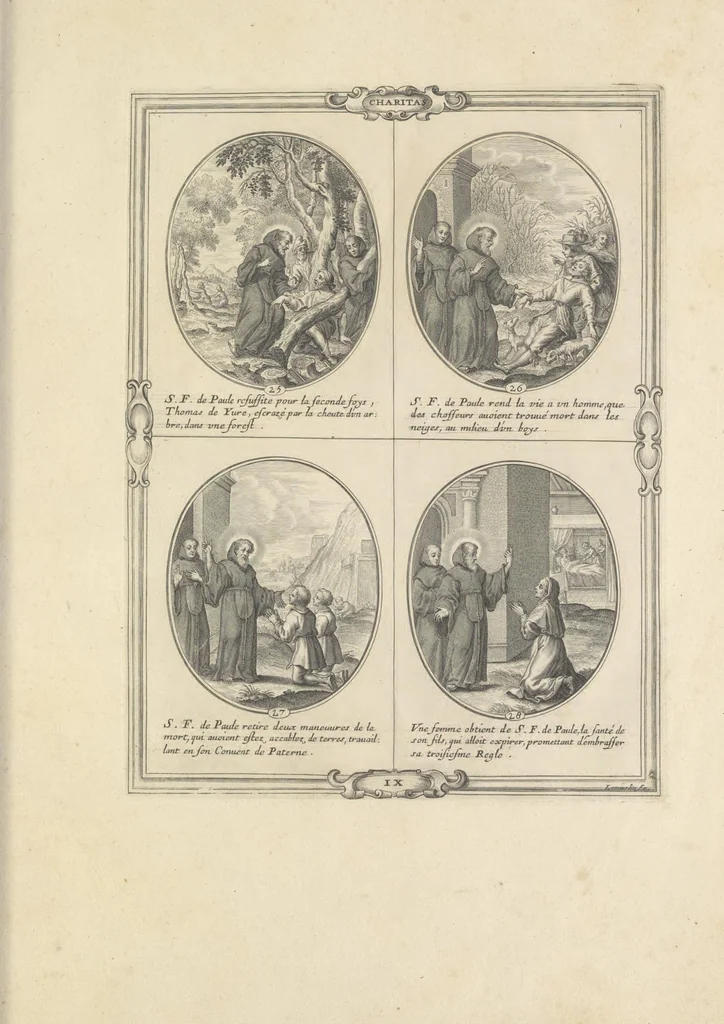 An illustration from Les figvres e l'abregé de la vie, de la mort, et des miracles de S. Francois de Pavle, instituteur et fondateur de l'Ordre des Minimes : Recevillies de la bvlle de Leon X. & des Enquestes faites pour proceder a sa canonisation, 1659, leaf 56