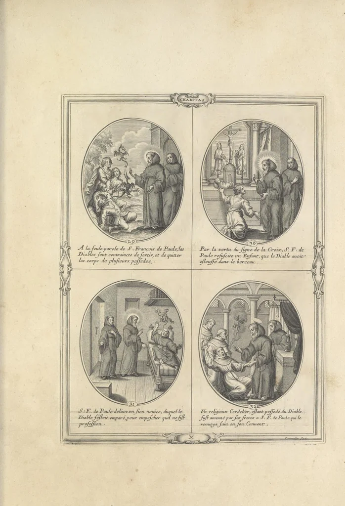 An illustration from Les figvres e l'abregé de la vie, de la mort, et des miracles de S. Francois de Pavle, instituteur et fondateur de l'Ordre des Minimes : Recevillies de la bvlle de Leon X. & des Enquestes faites pour proceder a sa canonisation, 1659, leaf 60