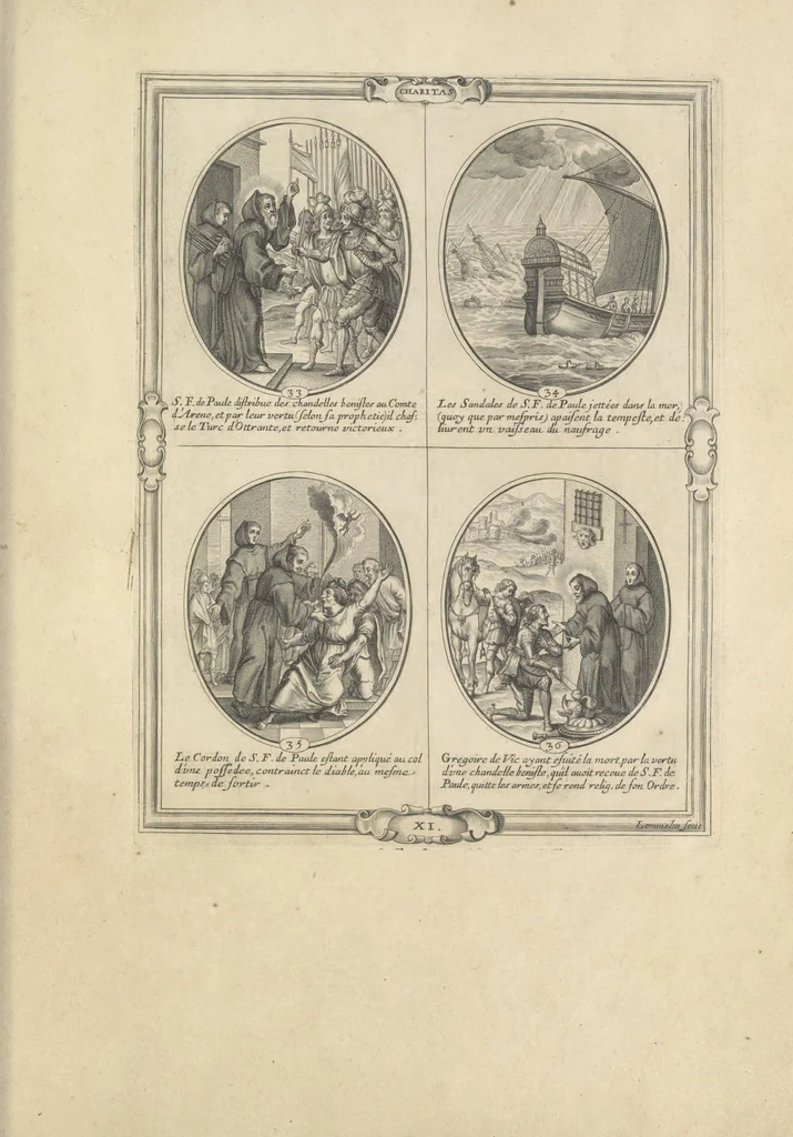 An illustration from Les figvres e l'abregé de la vie, de la mort, et des miracles de S. Francois de Pavle, instituteur et fondateur de l'Ordre des Minimes : Recevillies de la bvlle de Leon X. & des Enquestes faites pour proceder a sa canonisation, 1659, leaf 64